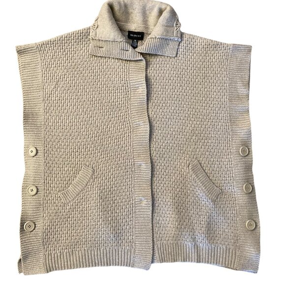 McDuff Light Gray Open Snap Front Poncho Wool Cashmere Mock Neck Sweater S/M - Picture 3 of 15